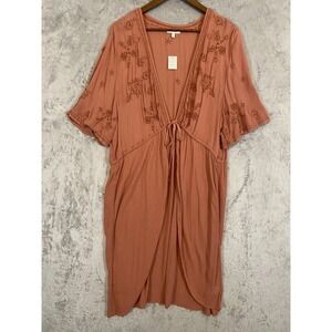 New Maurices Kimono Womens Sz 1 Rust Embroidered Floral Open Front Tie Boho